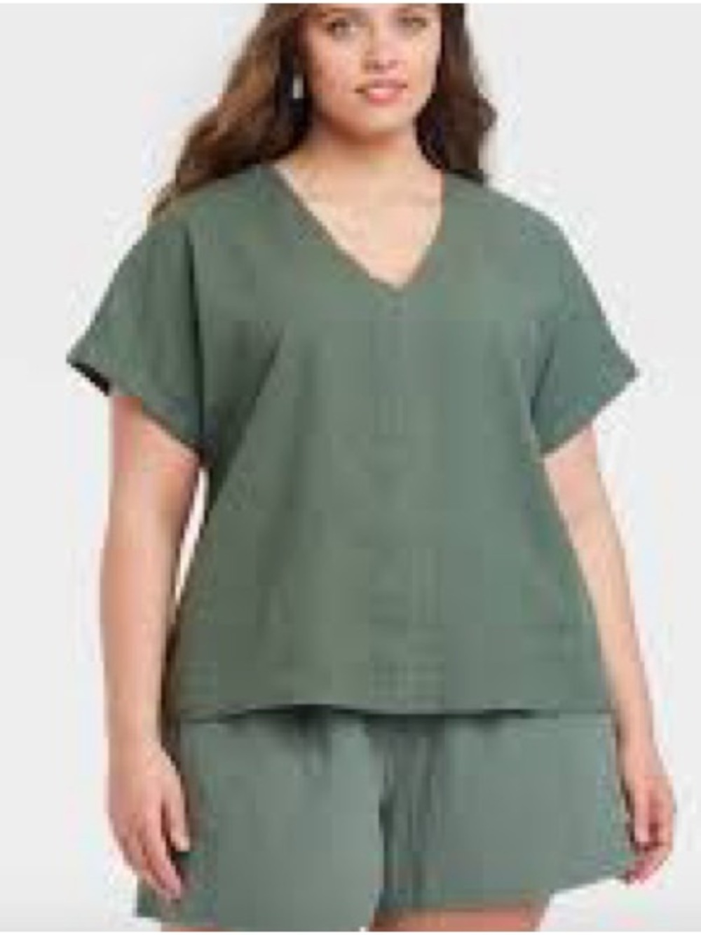 Universal Thread Women's V-Neck Short Sleeve Top - Olive Green small